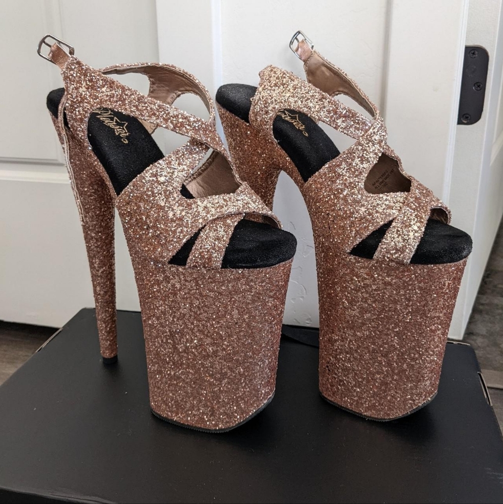 Rose gold Pleasers, 9 in., Size 8